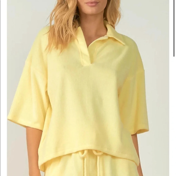 C&C California Terry Cloth Collar T Shirt Yellow NWT​​​ - Picture 1 of 7